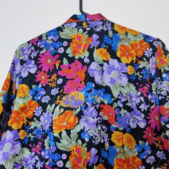 Vintage Vibrant Colorful Floral Satin Button From Short Sleeve Camp Shirt L/XL - Picture 6 of 8